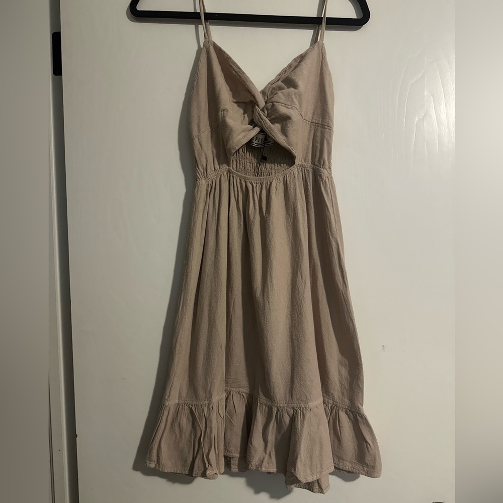 Chic Beige Spaghetti Strap Mini Dress